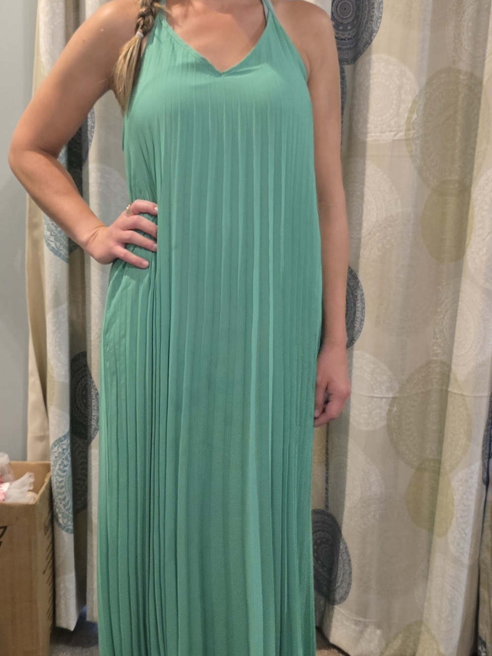 Pleated Maxi Halter Dress in Teal